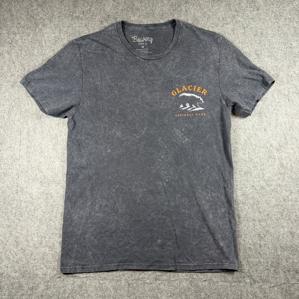 Bowery Supply Co Mens Glacier National Park T Shirt M Gray Mineral Wash Cotton